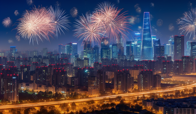 蓝色夜景城市庆祝国庆摄影图,高清,摄影图,摄影图片,图片大全,摄影图免费下载